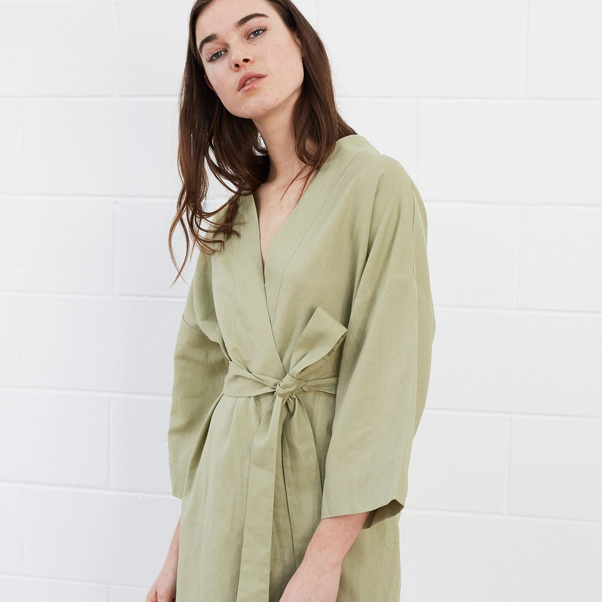 Woman wearing green robe