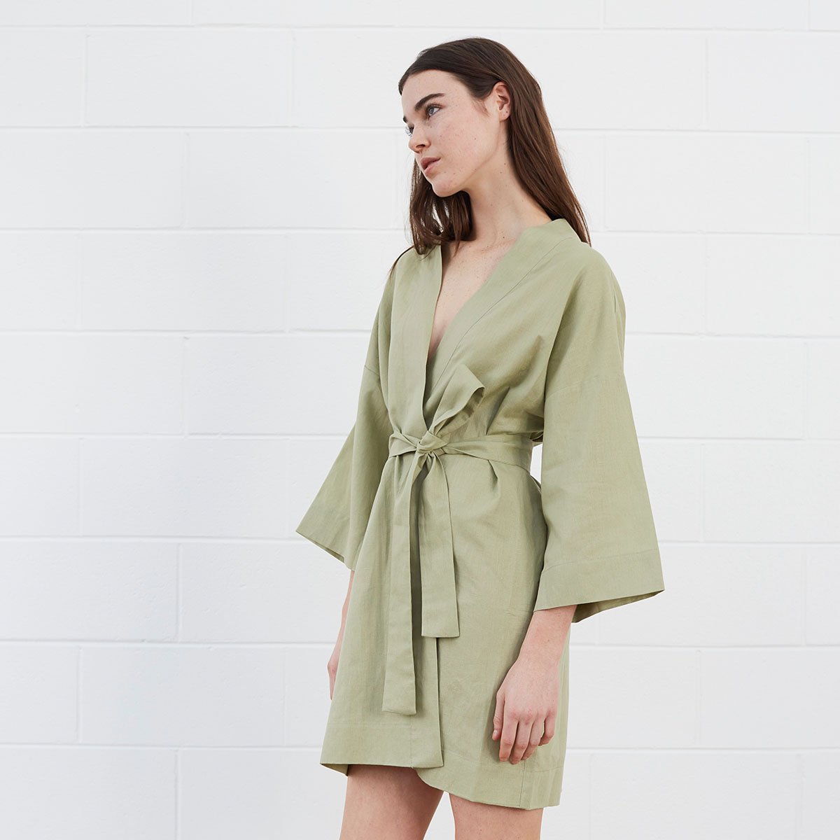Woman wearing green robe