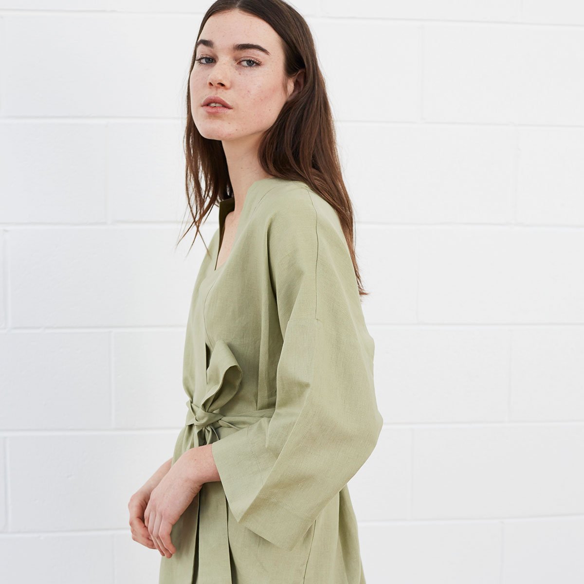 Woman wearing green robe
