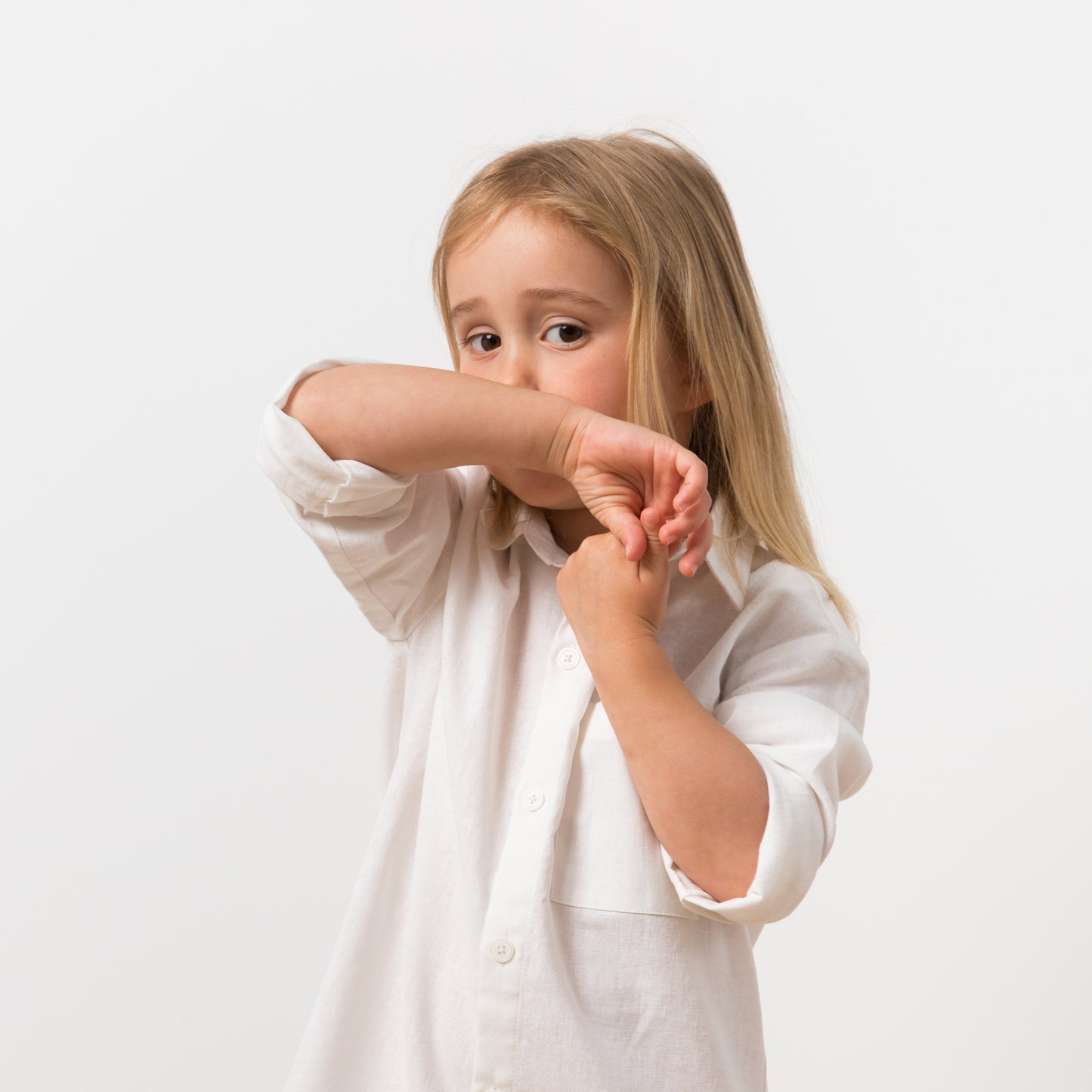 Girl wearing white shirt dress