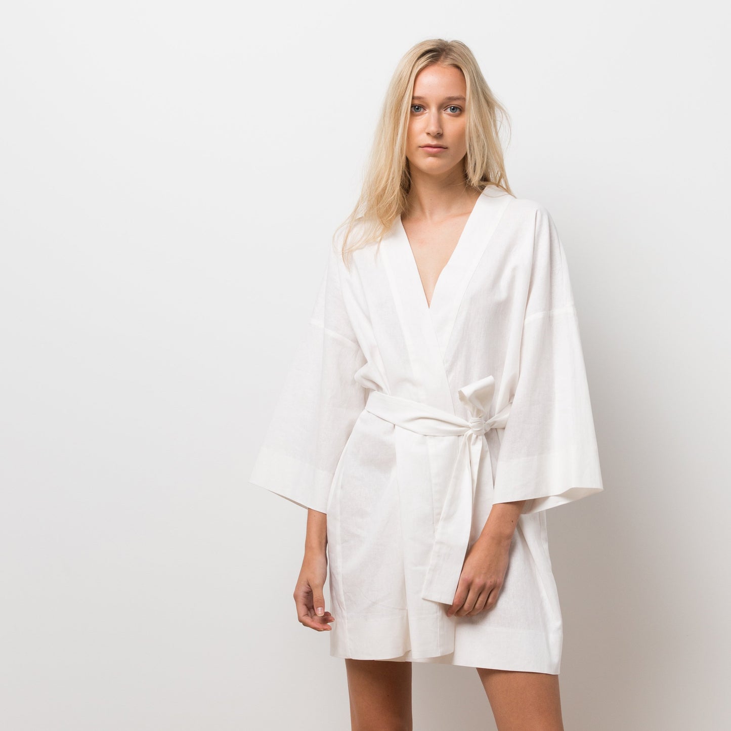 Woman wearing white robe