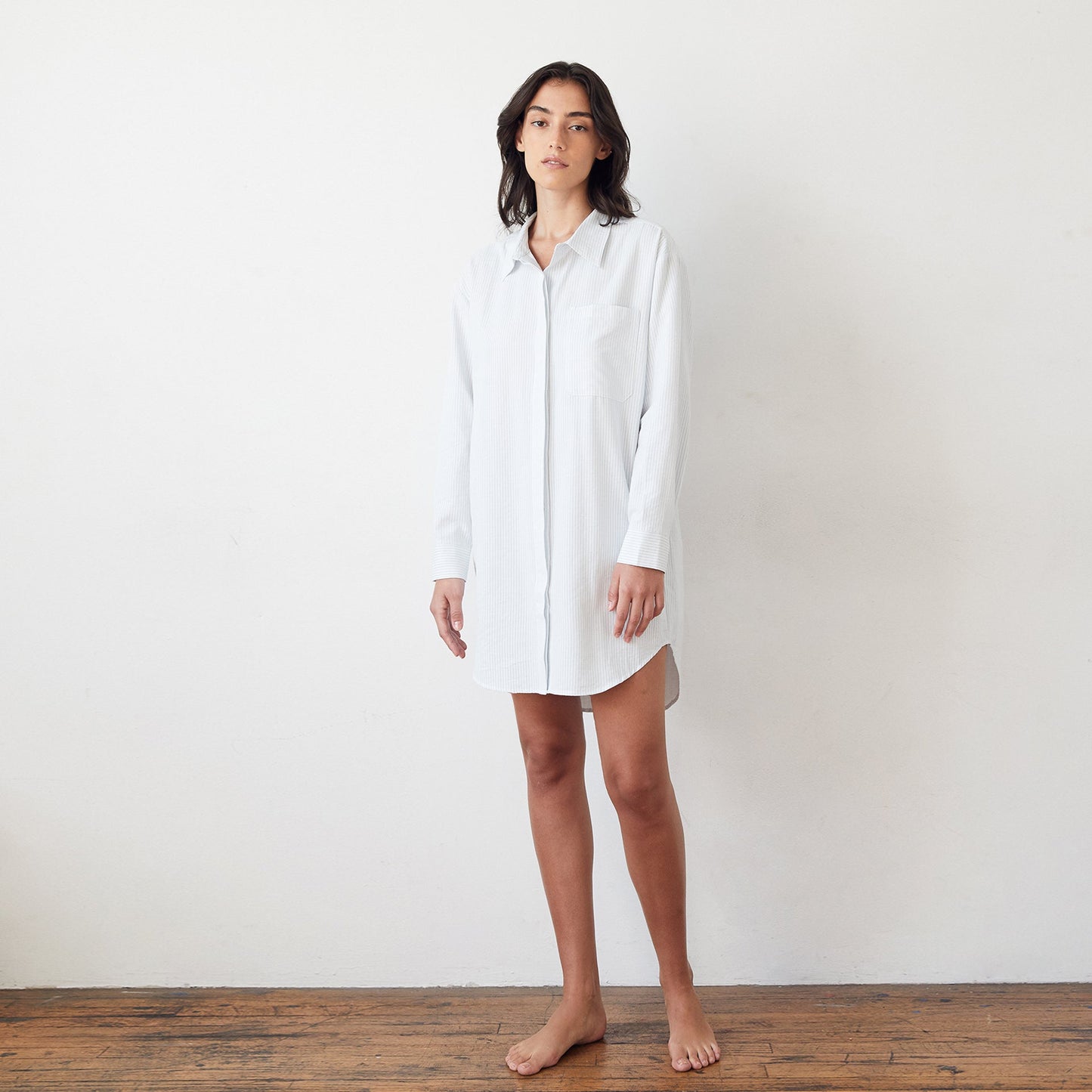 Front view of woman wearing Mathilde Shirt Dress